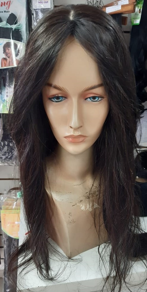 Peruca cabelo humano 50\55 cm ondulada com franjão com imitação de couro cabeludo no meio