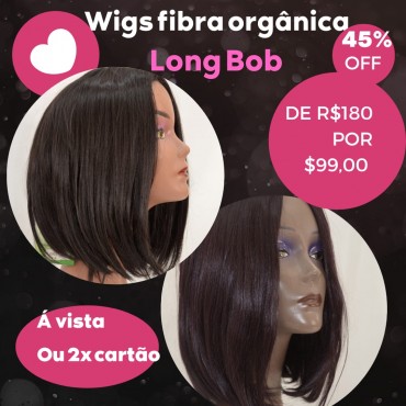 Wig Fibra Orgânica Long Bob Imitação de couro cabeludo